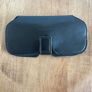 SAINT LAURENT Eyeglass Case Magnetic  Closure Black Leather Aviator Type Glasses